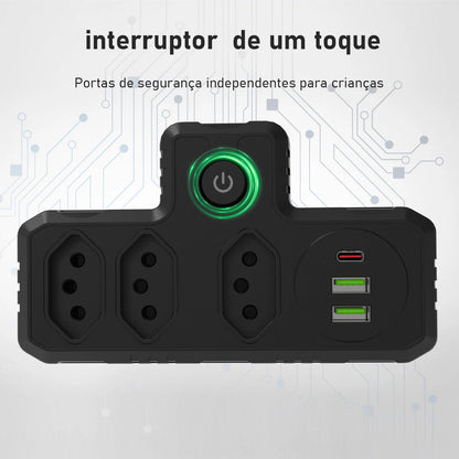 Tomada Adaptadora Converter , 2 portas USB , 1 Tipo C