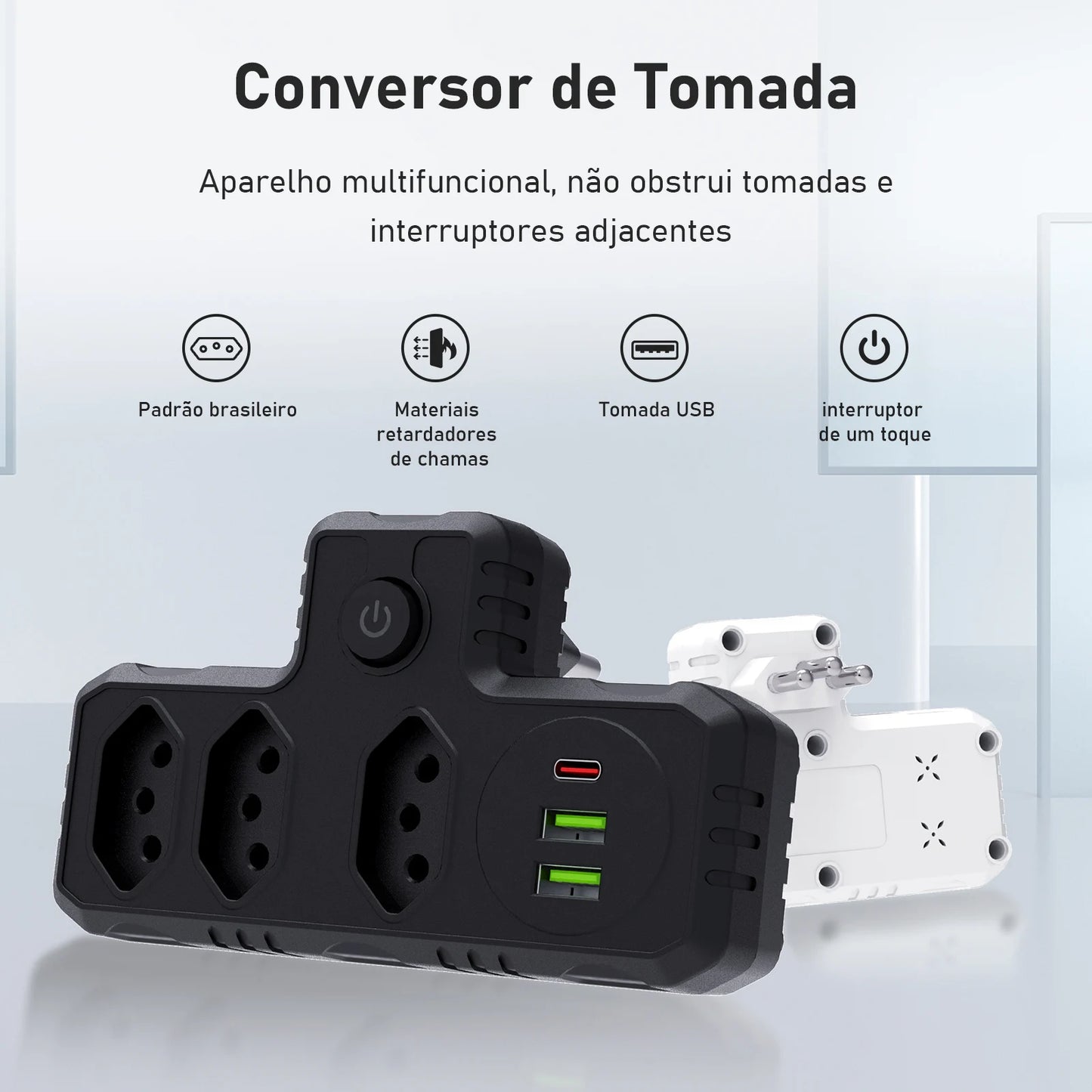 Tomada Adaptadora Converter , 2 portas USB , 1 Tipo C