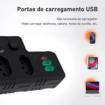 Tomada Adaptadora Converter , 2 portas USB , 1 Tipo C